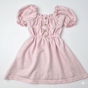 Nanette Lepore Girls Pink Seersucker Striped Dress 24M Smocked Puff Sleeve